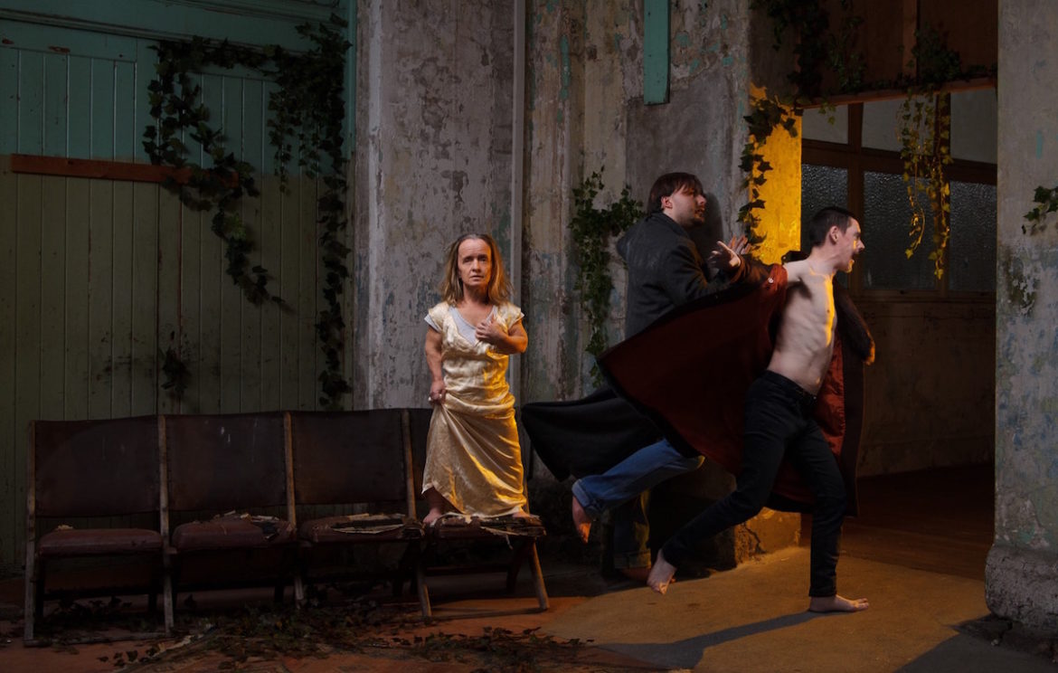 L-R: Leisa Prowd, Ryan New and Paul Mately in Song for a Weary Throat. Photo: Sarah Walker