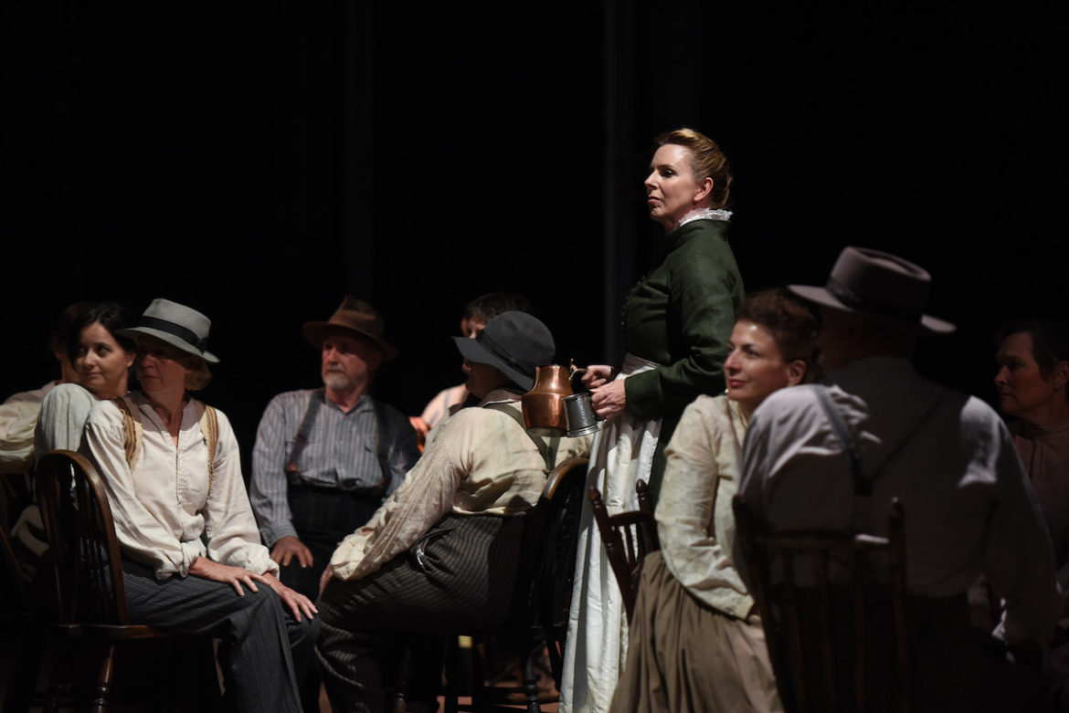 Fiona Campbell and chorus in Ned Kelly. Photo: Toni Wilkinson